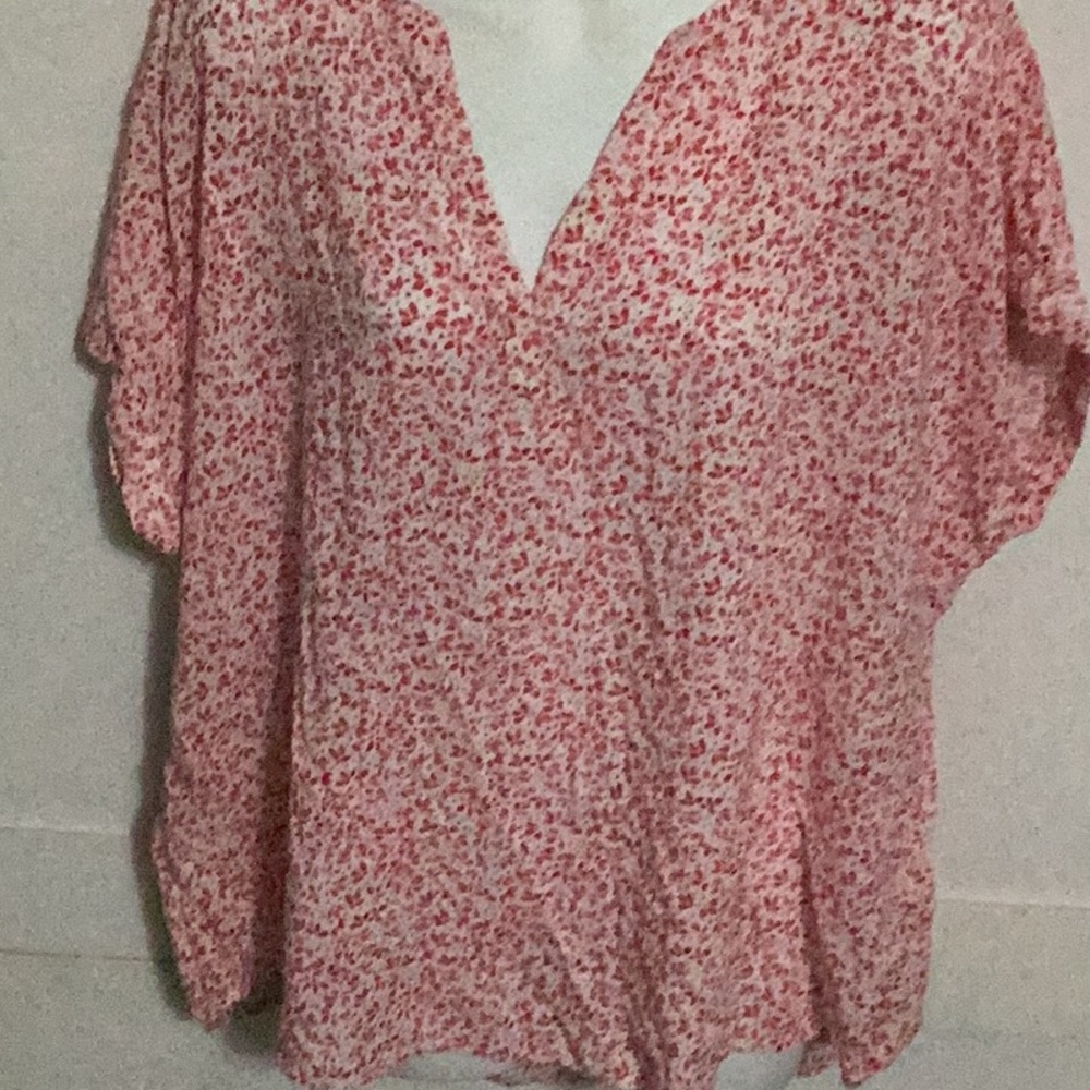 GAP Pink Micro-Floral V-Neck Top Size XXL